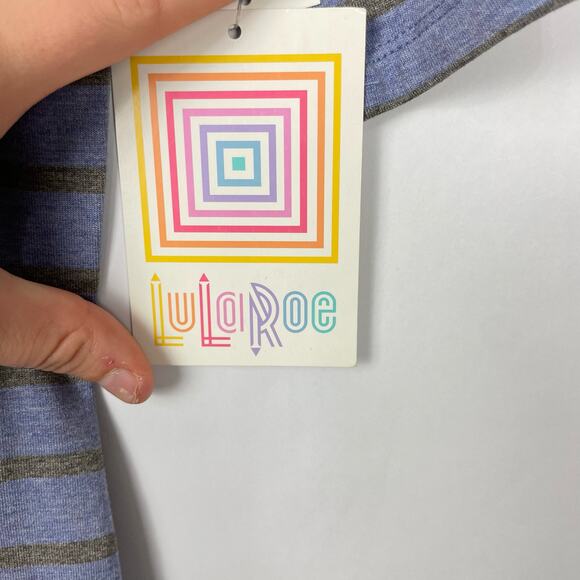LuLaRoe | NWT Julia Blue & Gray Stripe 1/4 Sleeve Fitted Bodycon T-shirt Dress - Picture 4 of 6